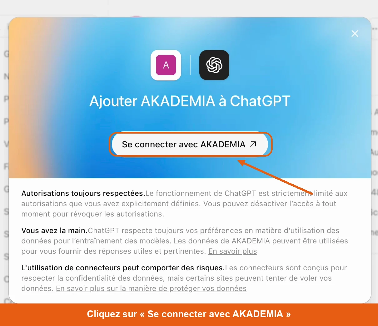 La carte de connexion &agrave; Akademia propos&eacute;e par ChatGPT