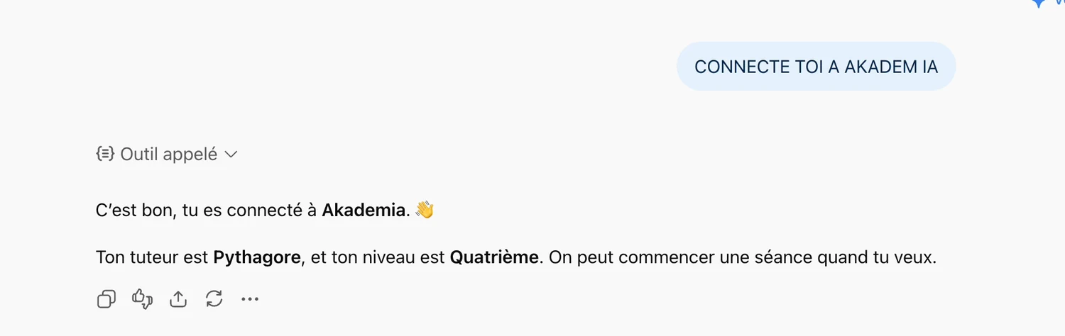 Akademia r&eacute;pond dans la conversation et annonce le tuteur et le niveau